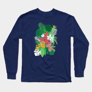 Tropical Flowers Palm Leaves Long Sleeve T-Shirt